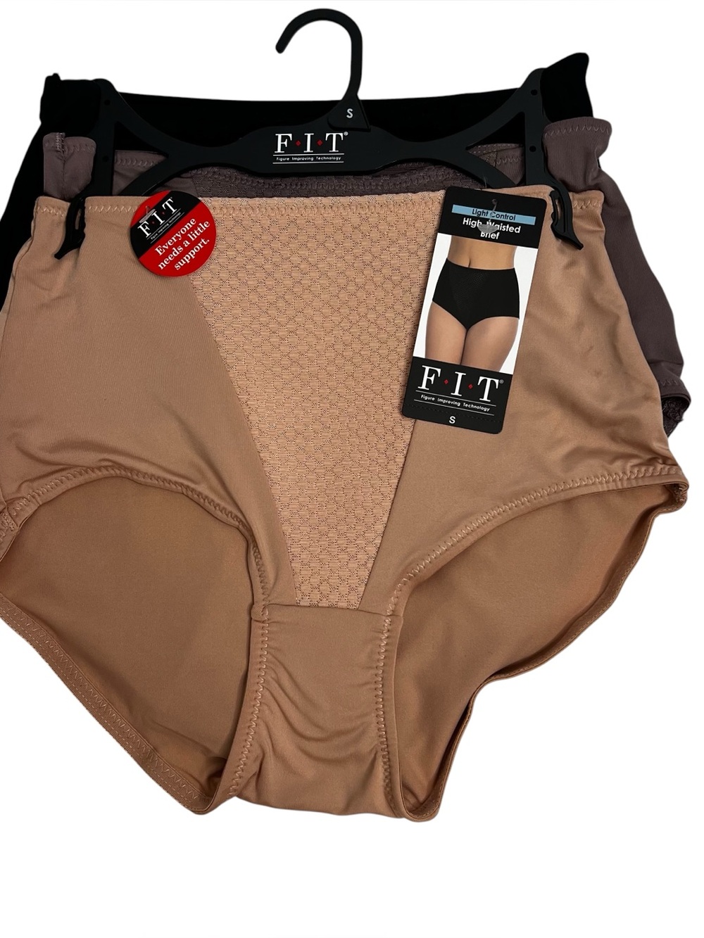 F.I.T. Figure Improving Technology High Waisted Brief Sz Small Pkg/3 Multi Color
